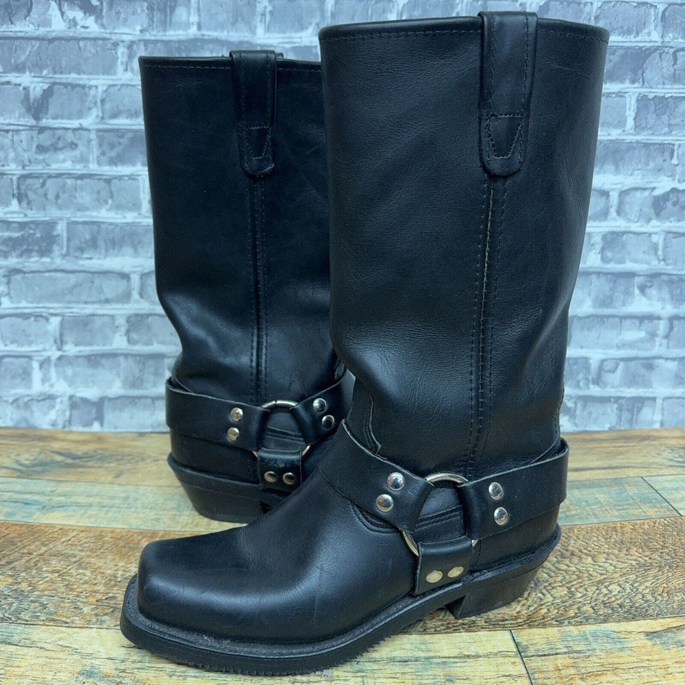 Double H Black Leather Harness Mid-Calf Boots